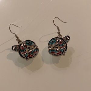 New - Killer whale motif dangle earrings
